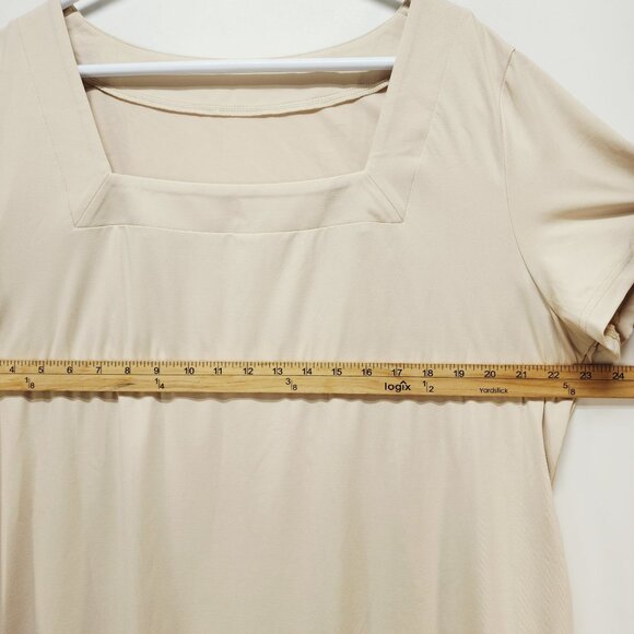 Beige Womens Short-Sleeve Square-Neck Dress With Pockets Size 2XL - Picture 8 of 8